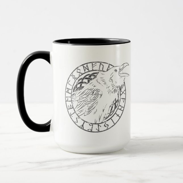 Caneca Círculo Rúnico Viking Odin Corvos Huginn Muninn (Esquerda)