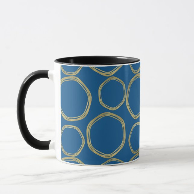 Caneca Círculos Dourados & Azul Brilhante Moderno Fashion (Esquerda)