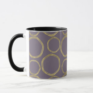 Caneca Círculos Dourados & Bege Rústico Roxo Moderno Na M