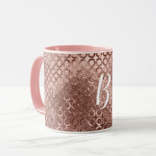 Caneca Círculos Dourados de Rosa cor-de-rosa com brilho d (Frente Esquerda)