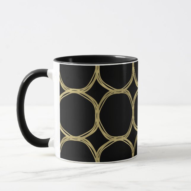 Caneca Círculos Dourados e Grelha Chic Moderna Negra (Esquerda)