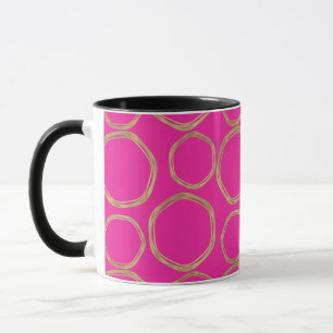 Caneca Círculos Dourados e Rosa Vibrante Diversão Moderno