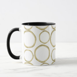 Caneca Círculos Dourados Em Branco Moderno Tendência
