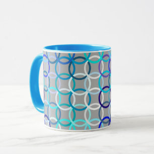 Caneca Círculos modernos do século médio, cinzas, azul e 