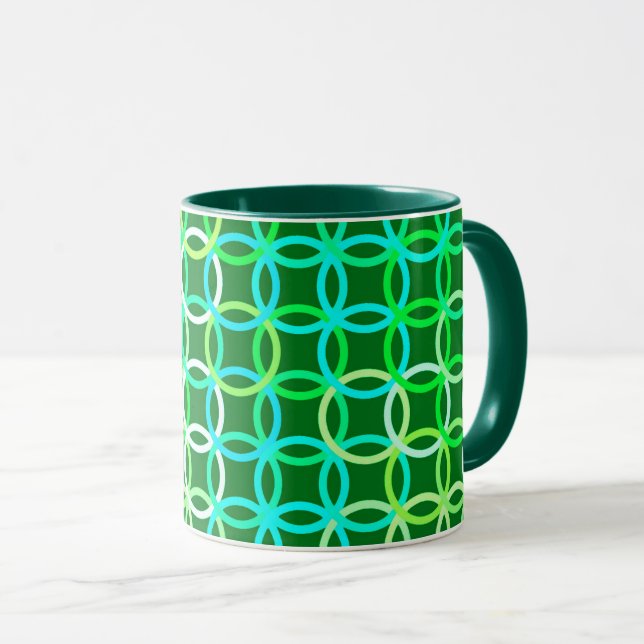Caneca Círculos modernos do século médio, tons verdes (Frente Esquerda)