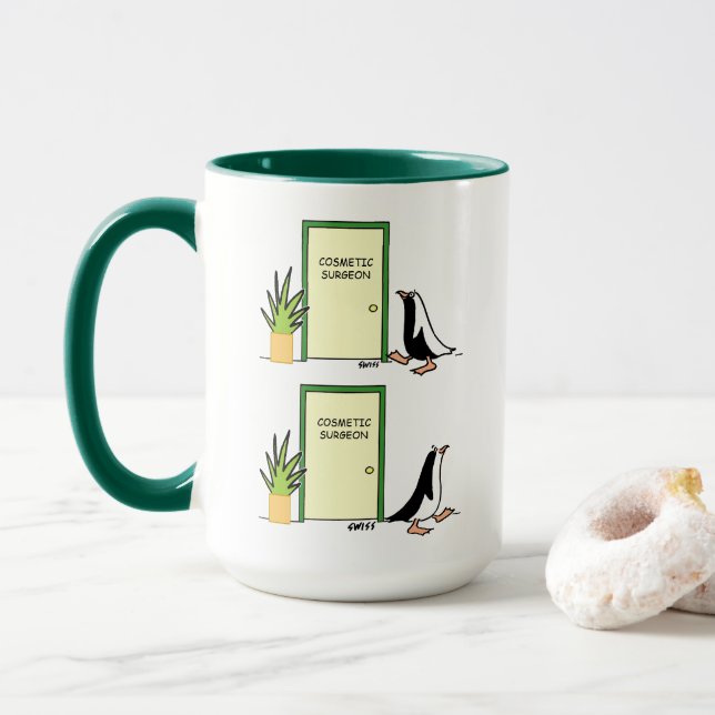 Caneca Cirurgião Cosmético Engraçado Pinguim Patim Cartoo (Com Donut)