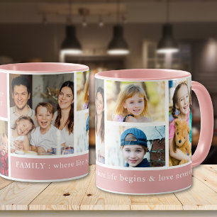 Caneca Citação de 5 fotos da família Pink 5 onde a vida c