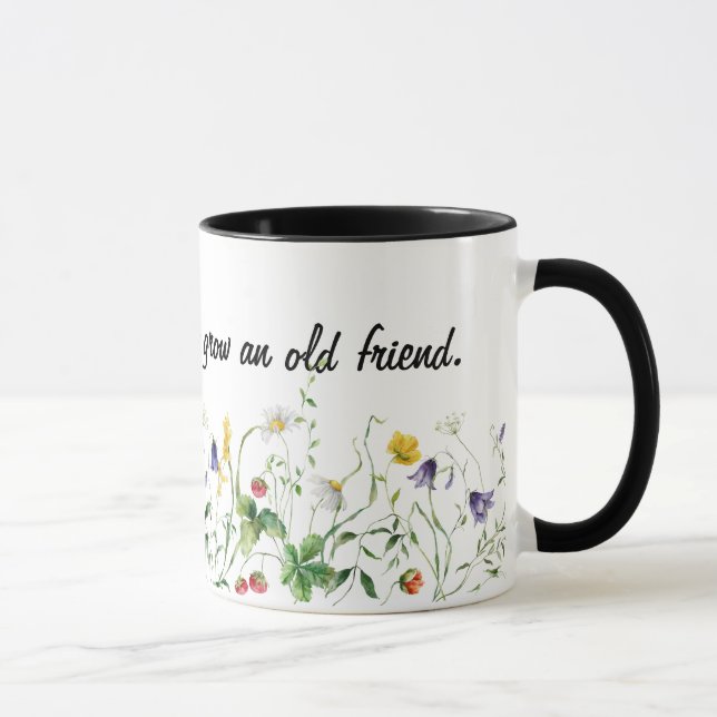 Caneca Citação de Amizade e Flores Selvagens em Branco (Direita)