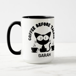 Caneca Citação de café e Gato Engraçado Personalizado 