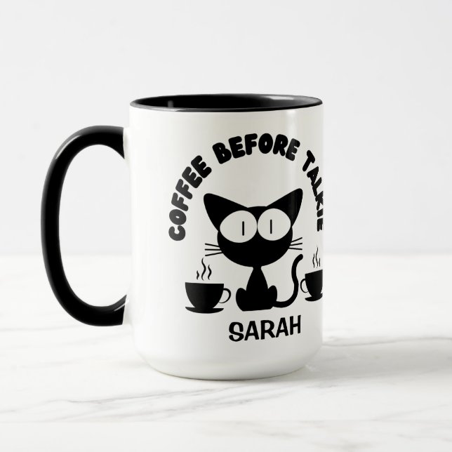 Caneca Citação de café e Gato Engraçado Personalizado  (Esquerda)