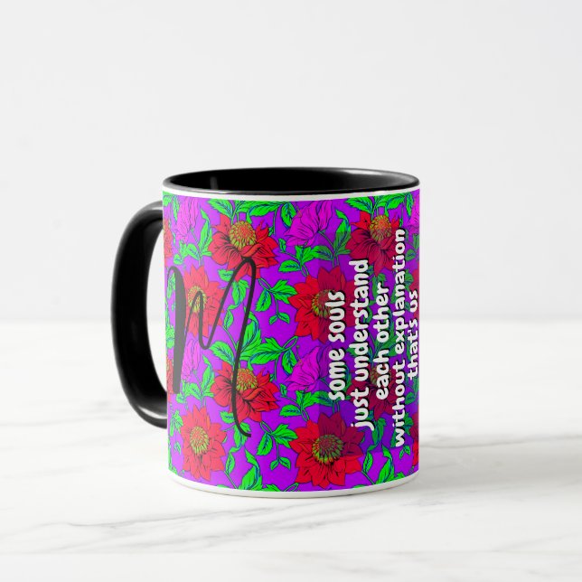 Caneca Citação de Irmã Fofa & Monograma Floral | Presente (Frente Esquerda)