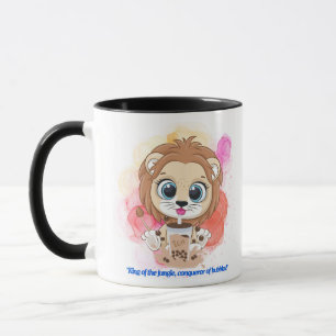 Caneca citação de leão desenho animado bebendo chá bobba