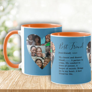 Caneca Citação de Melhor Amiga Foto de Coração Colagem Co