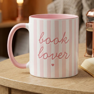 Caneca Citação de Roteiro de Amante de Livro Rosa Listras
