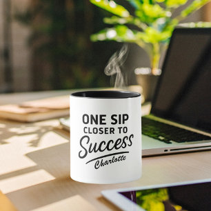 Caneca Citação de sucesso motivacional branca preta