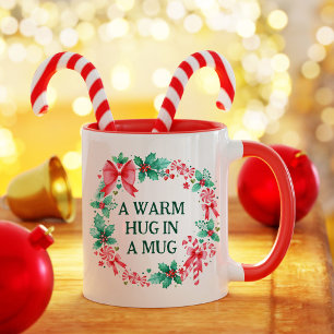 Caneca Citação de Wreath e Candy de Natal em Aquarela