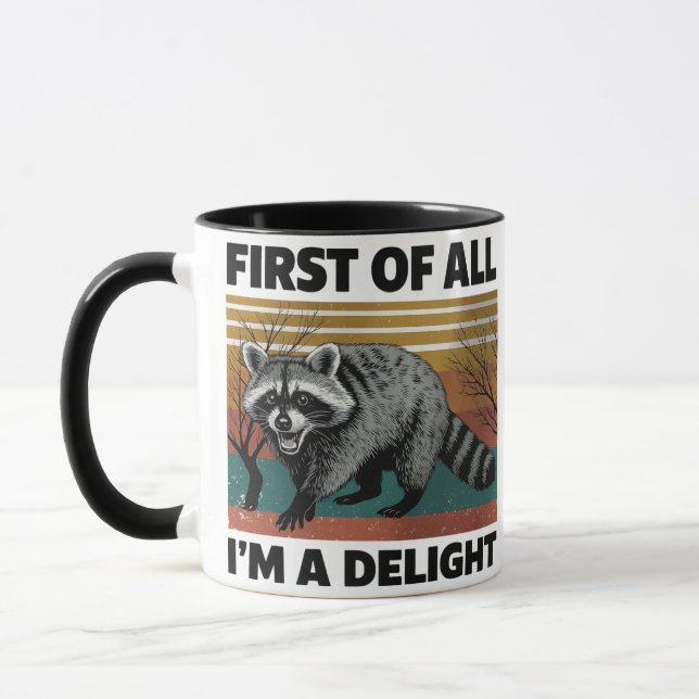 Caneca Citação do Raccoon Engraçado - Primeiro de tudo, e (Esquerda)