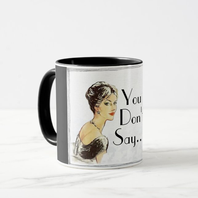 Caneca Citação do sarcasmo da imagem retrô da mulher da V (Frente Esquerda)