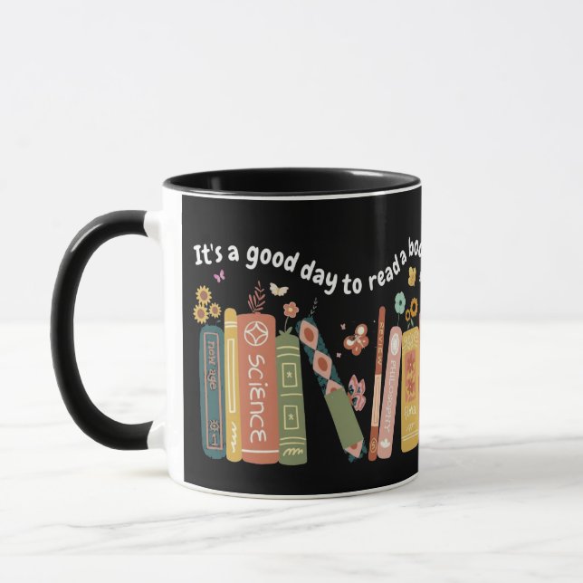 Caneca Citação dos Amantes do Livro, é um bom dia ler um  (Esquerda)