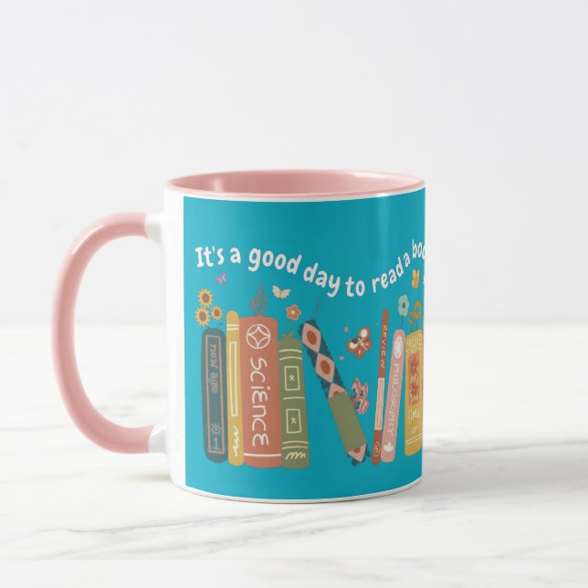 Caneca Citação dos Amantes do Livro, é um bom dia ler um  (Esquerda)