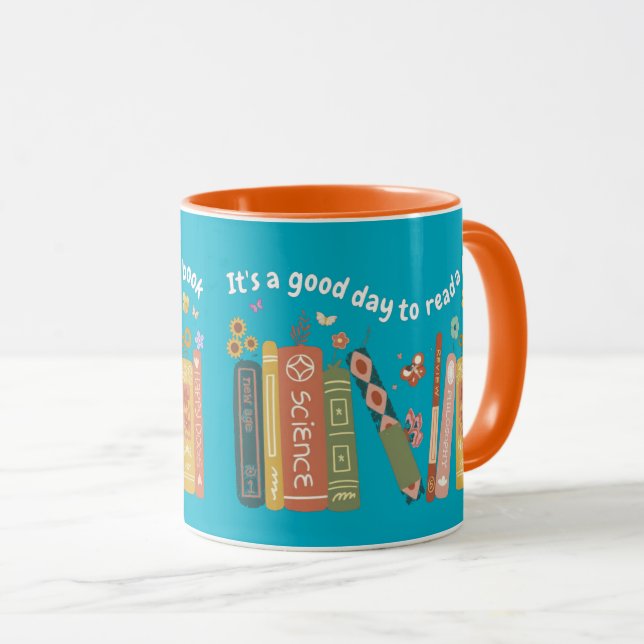 Caneca Citação dos Amantes do Livro, é um bom dia ler um  (Frente Esquerda)