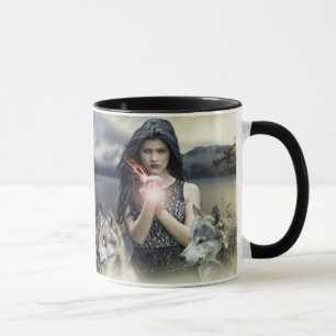 Caneca Citação Espiritual de Mulher Mística e Lobos Mágic