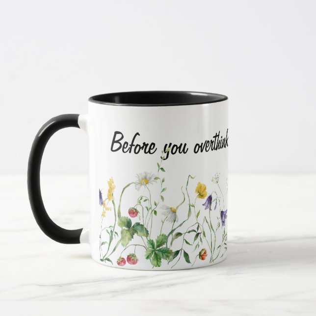 Caneca Citação Inspirativa e Flores Selvagens em Branco (Esquerda)
