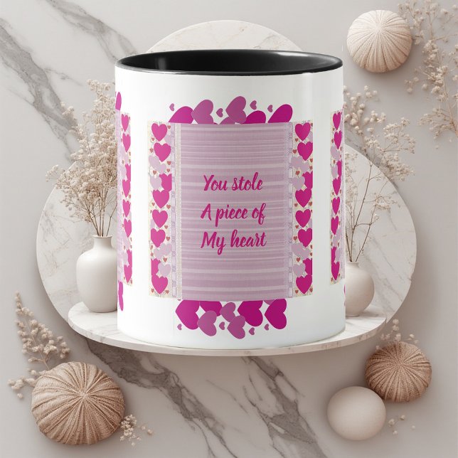 Caneca Citação Personalizada de Corações Roxos do feliz d (Happy Valentine's Day Purple Hearts 3 Custom Quote Mug)