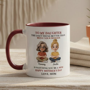 Caneca Citação Vermelha de Desenho Animado Mãe e Filha Co