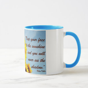 Caneca Citações de Helen Keller com girassol
