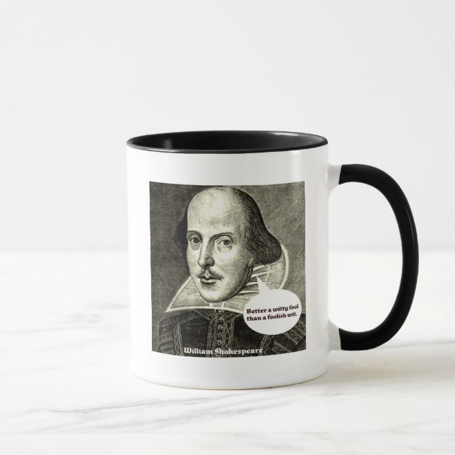 Caneca Citações de Shakespeare; Melhore um tolo (Direita)