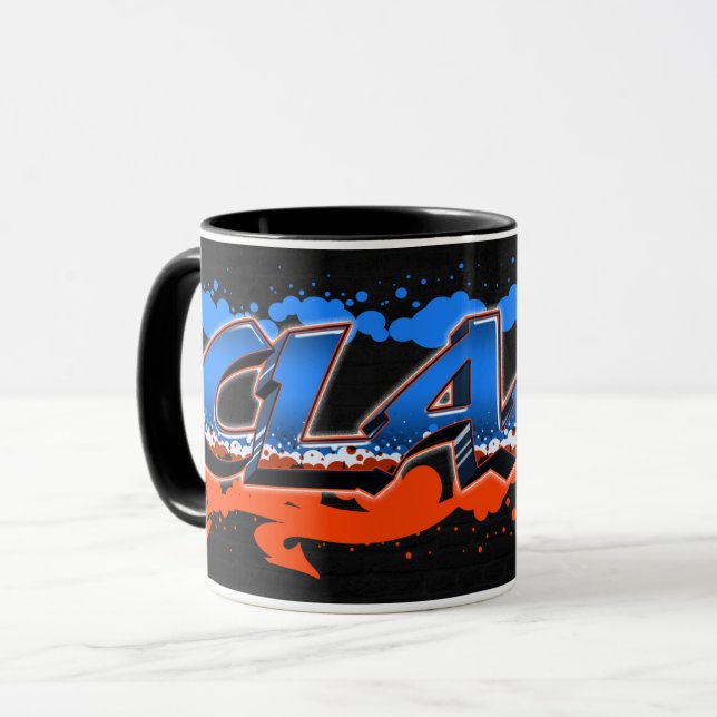 Caneca Claas Vorname Name Graffiti blue orange Tasse (Frente Esquerda)