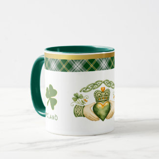 Caneca Claddagh Irlandês & Tartan Personalizado