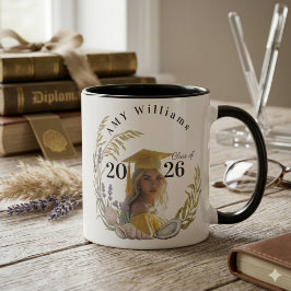 Caneca Classe de 2026 Personalizada de Foto Floral Modern