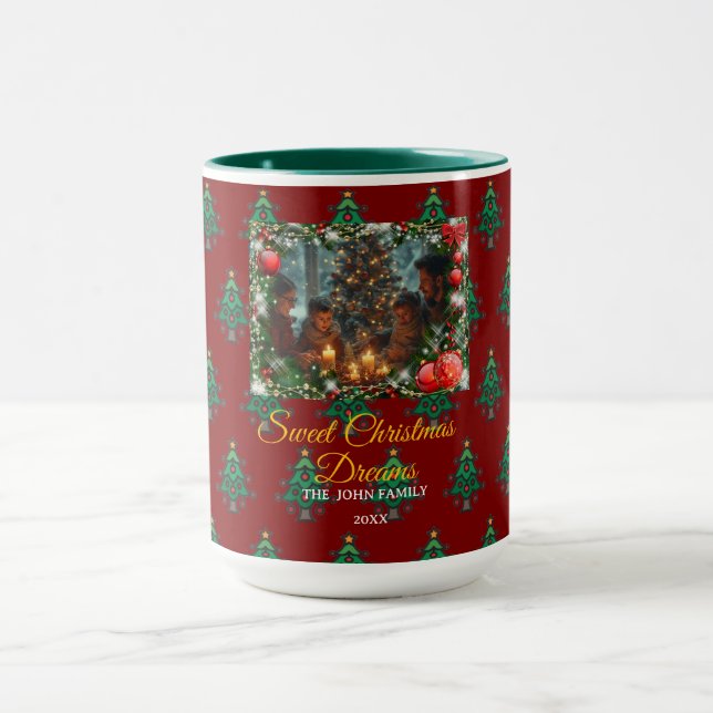 Caneca Classic Red Christmas Greeting Photo (Centro)