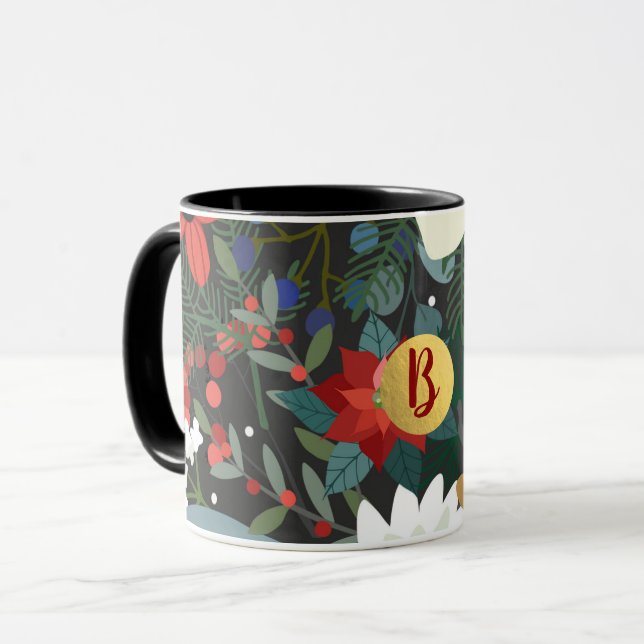 Caneca Clássica Branca, Colorida, Chic Escuro Floral Mode (Frente Esquerda)