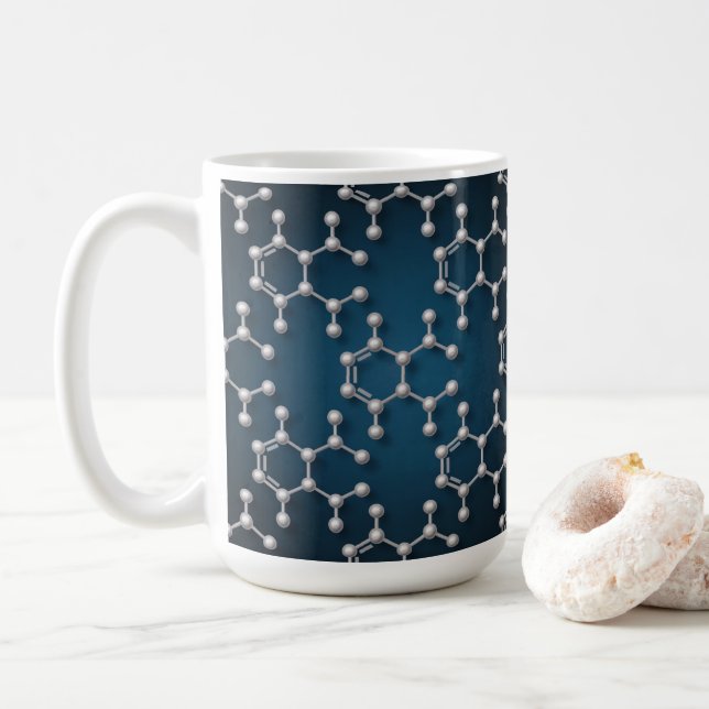 Caneca Clássica de Café com Moléculas de Cafeína (Com Donut)