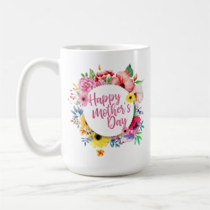 Caneca   clássica floral do dia das mães feliz