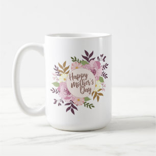 Caneca   clássica floral do dia das mães feliz