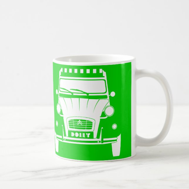 Caneca clássica verde da zorra de Citroen 2CV Deux (Direita)