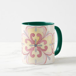 Caneca Clássico aquarela floral Vovó presente verde rosa