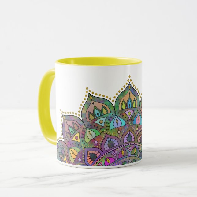 Caneca Clássico Colorosamente Mandala Índia Estilo 1 (Frente Esquerda)