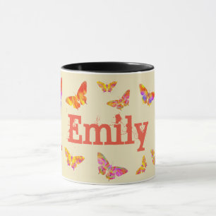 Caneca Clássico Vintage Lindo Borboleta Adicionar Nome Em