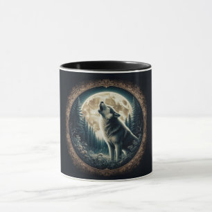 Caneca Clássico, vintage lobo e lua