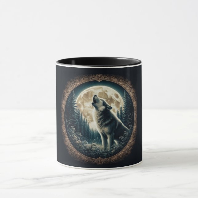 Caneca Clássico, vintage lobo e lua (Centro)