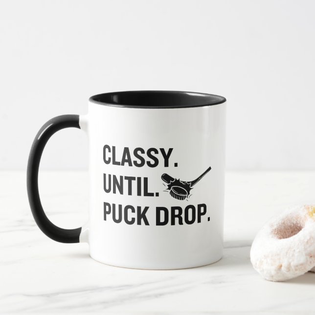 Caneca Classy Until Puck Drop Funny Hockey Fan (Com Donut)