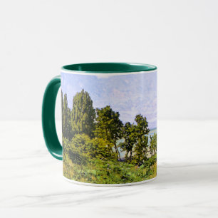 Caneca Claude Monet pintando, perto do mar,