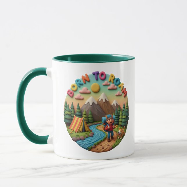 Caneca Clay Art “Born to Roam” Camping Adventure Scene (Esquerda)
