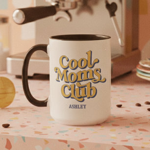 Caneca Clube Clássico das Mães Legais Azul Amarelo Texto 