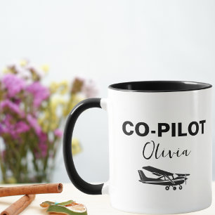 Caneca CO-PILOTO Moderno Texto & Avião, Presente Personal